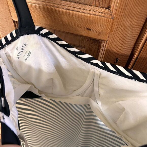 Athleta Pura Swim Dress Black White Striped Tank‎ Underwire Athletic 34 D/DD - Picture 5 of 6